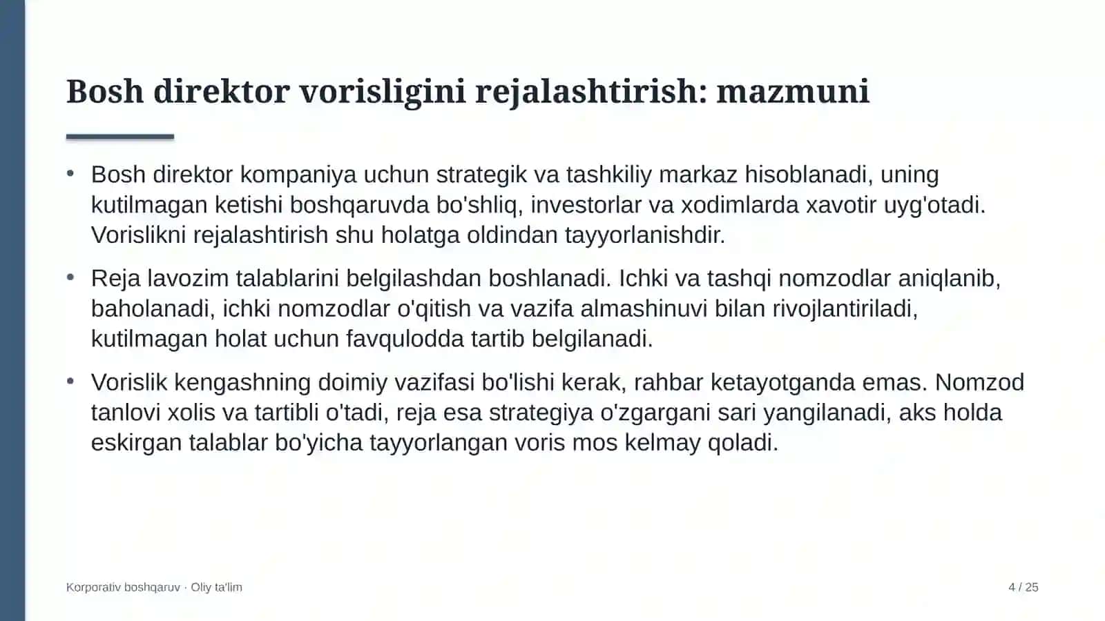 Chegara oldi savdosida bosh direktor vorisligini rejalashtirish 4