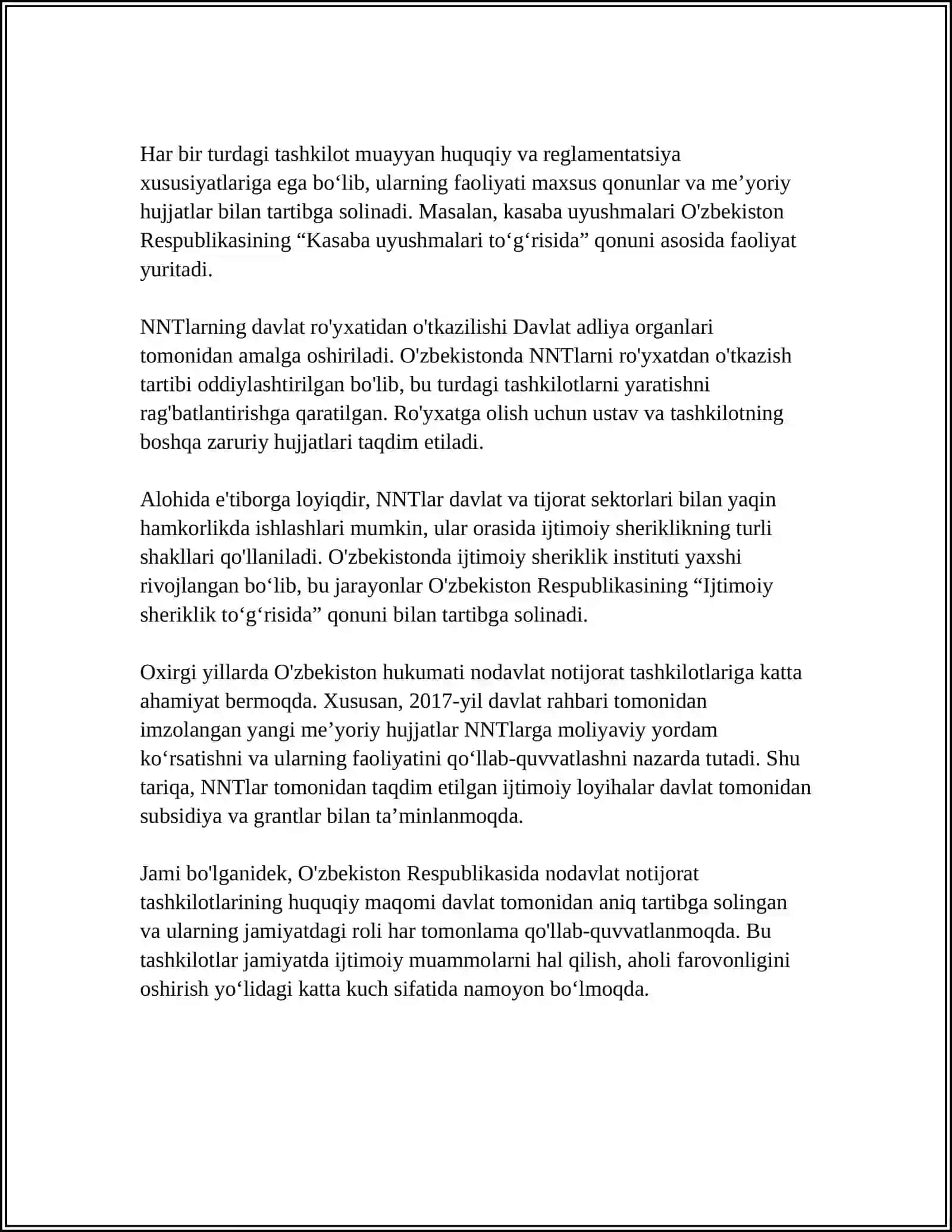 OʻZBEKISTONDA NODAVLAT NOTIJORAT TASHKILOTLARINI FAOLIYATI 4
