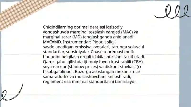 Atrof muhitni muhofaza qilish siyosati va chiqindilarning optimal darajasini aniqlash 4