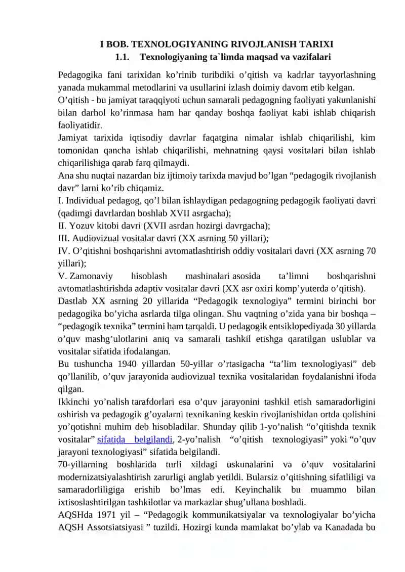 Texnologiya Tushunchasining Tarixiy Jarayoni va Uni Ta`limga Moslashtirish Tushunchasi 4