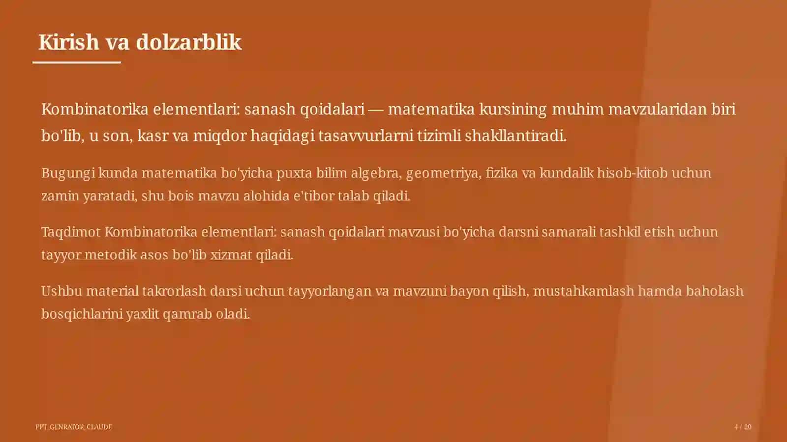 Kombinatorika elementlari: sanash qoidalari (6-sinf) 4