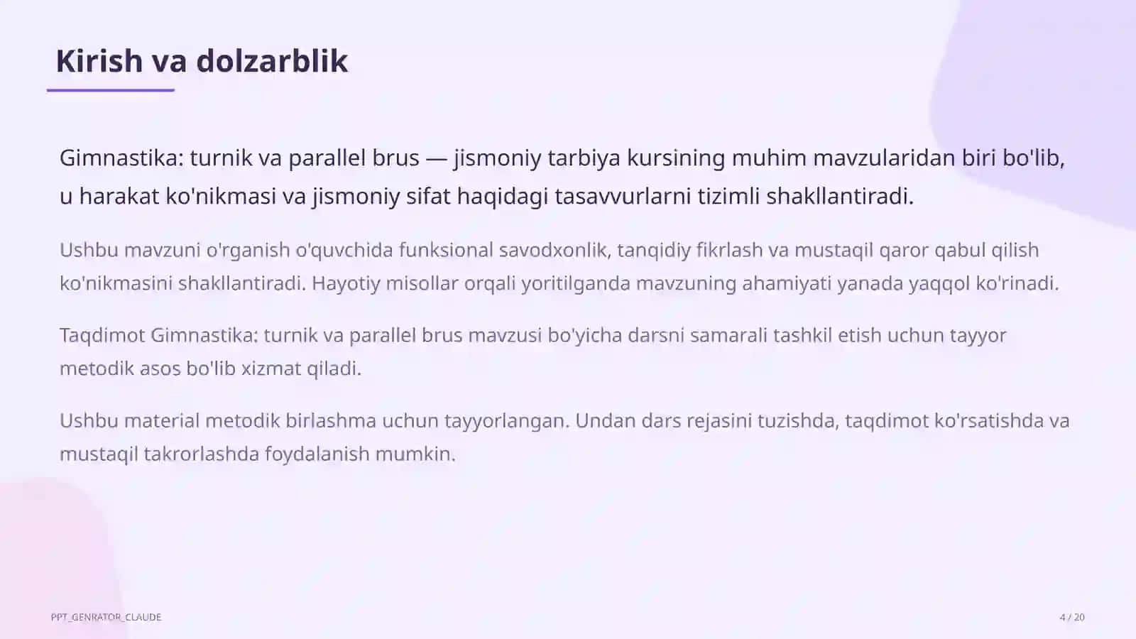 Gimnastika: turnik va parallel brus (6-sinf) 4