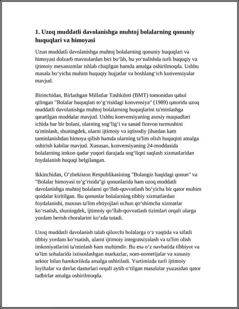 Uzoq Muddatli Davolanish Chora Tadbirlariga Muhtoj Bolalar va O‘smirlarning Huquqlari va Talimga Bo‘lgan Ehtiyojlari 4