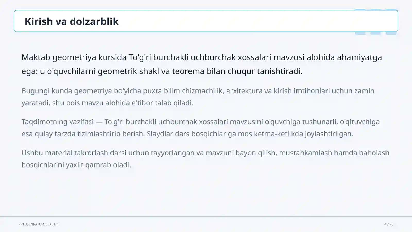 To'g'ri burchakli uchburchak xossalari (7-sinf) 4