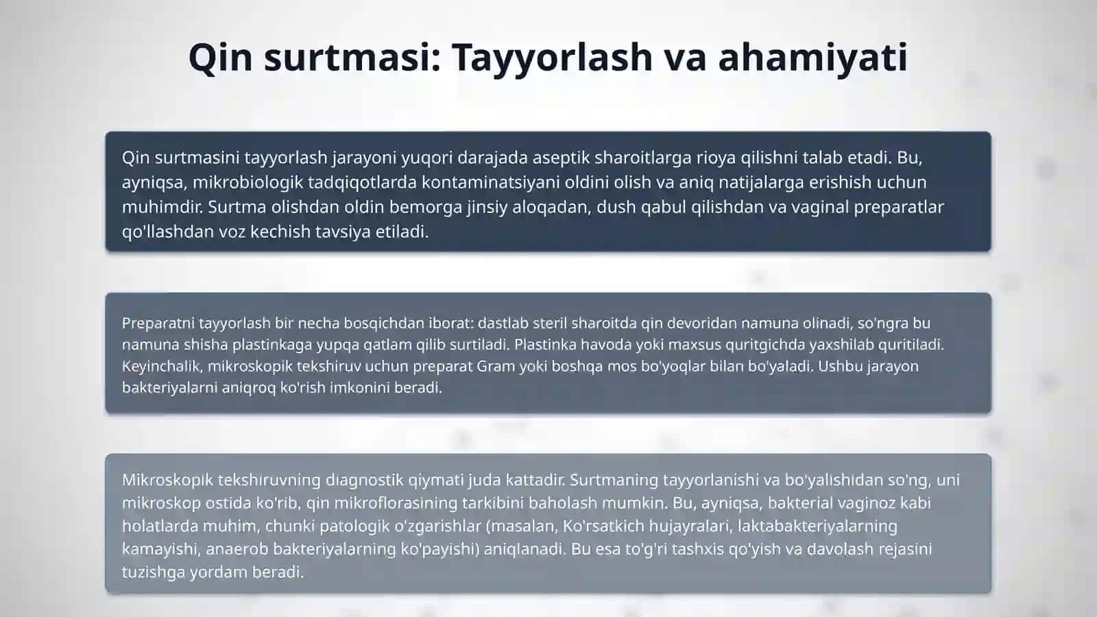 Qin surtmasi mikroskopiyasi. Bakterial vaginoz labarotor diagnostikasi. 4