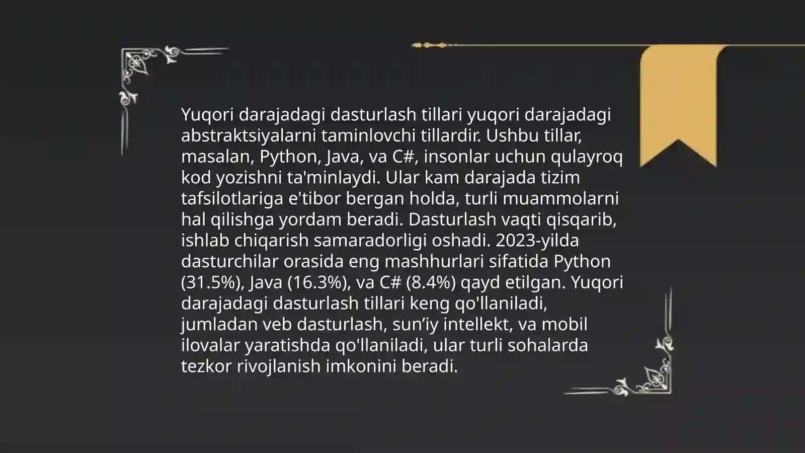 Dasturlash tillarining klassifikatsiyasi va python dasturlash tili 4