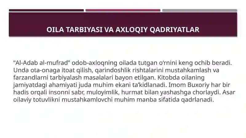 Al-Adab al-mufrad asarining axloqiy ahamiyati 4