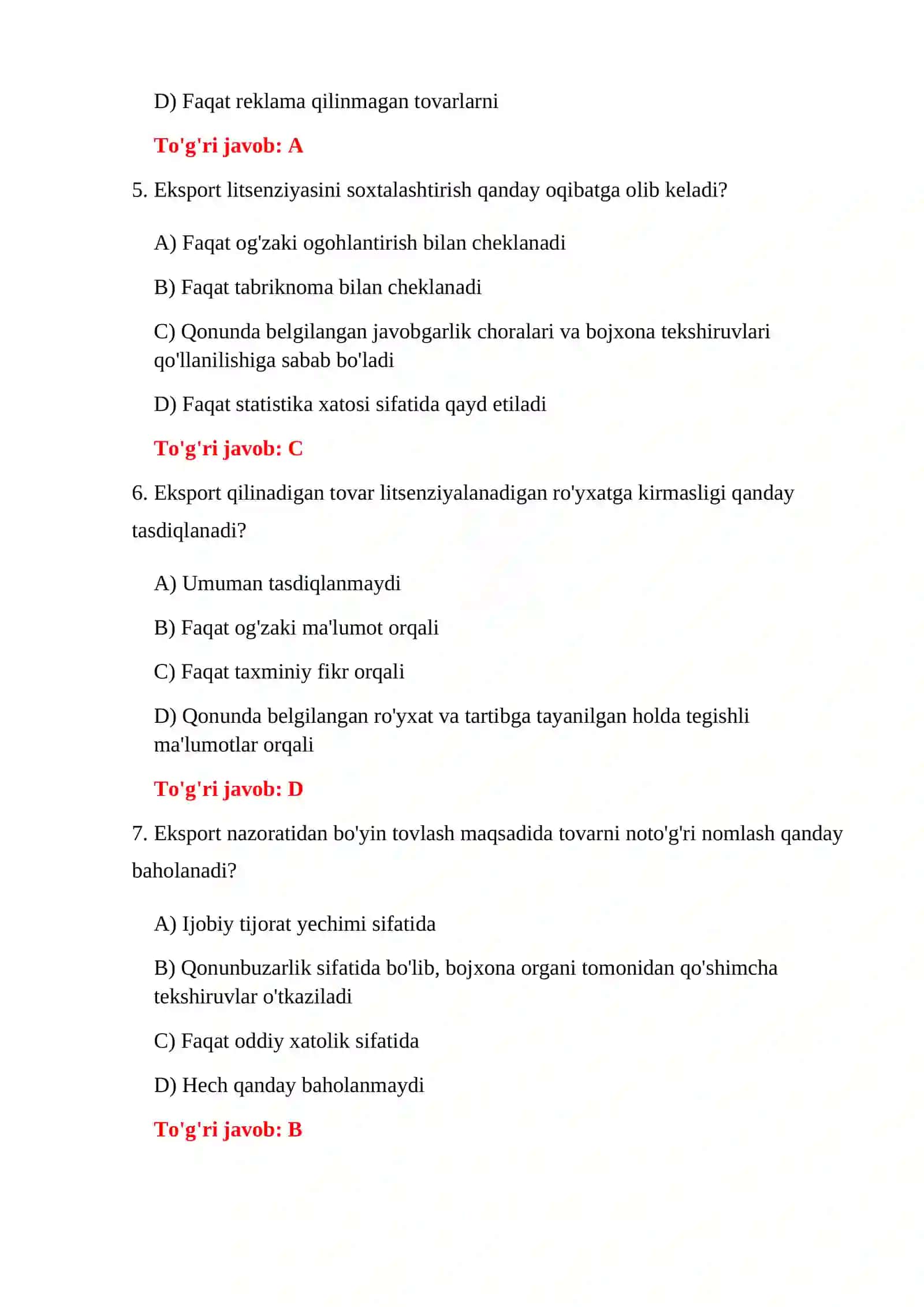 IMPORT BOJXONA IMTIHON SAVOLLARI 4