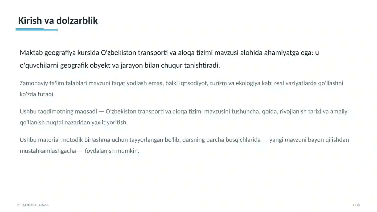 O'zbekiston transporti va aloqa tizimi (9-sinf) 4