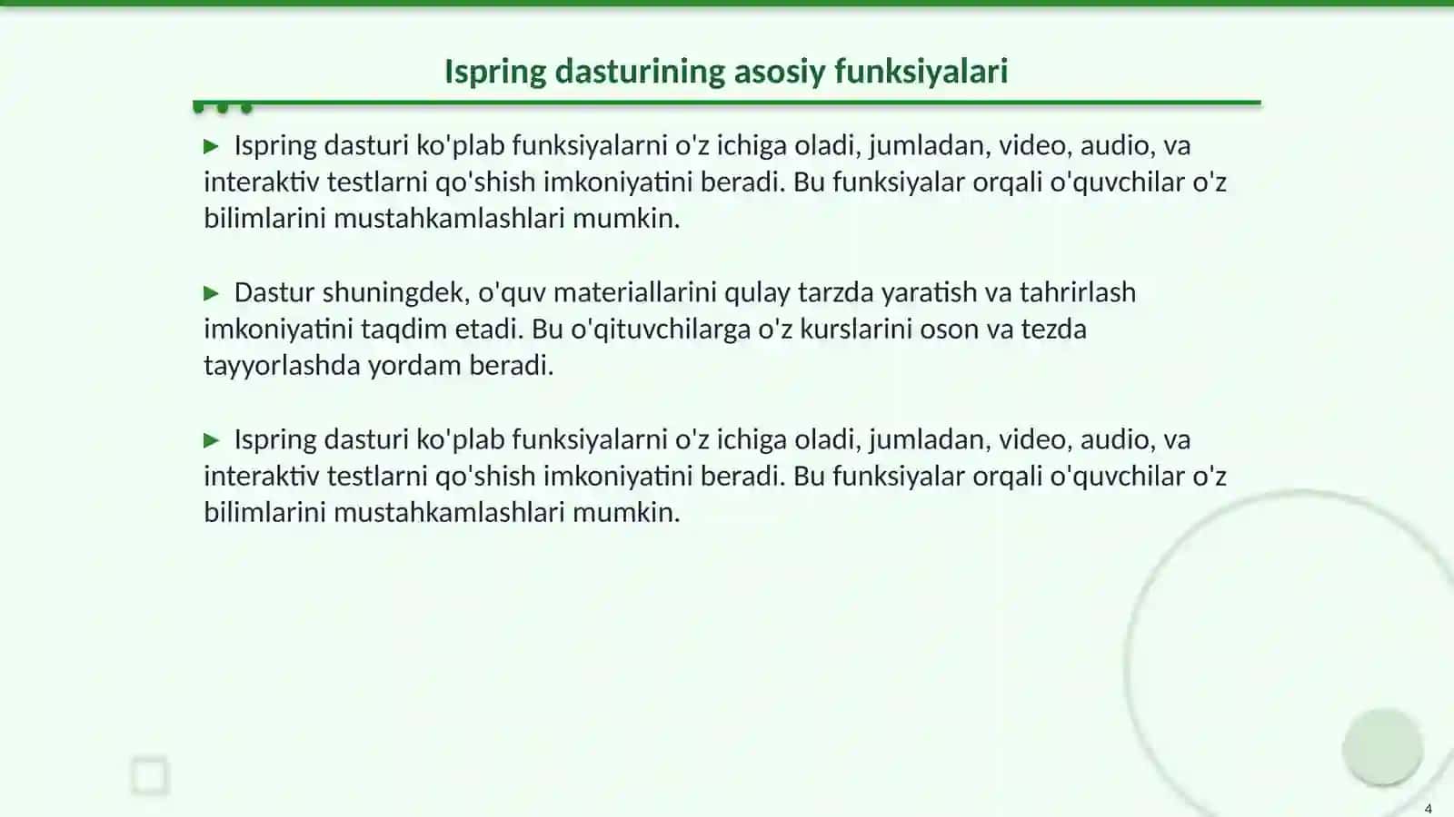 Ispring dasturi yordamida multimediali interaktiv elektron kurs yaratish 4