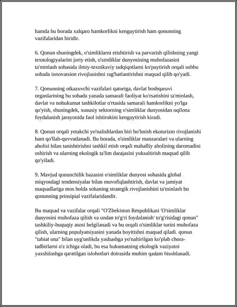 O'ZBEKISTON RESPUBLIKASI "O'SIMLIKLAR DUNYOSINI MUHOFAZA QILISH VA UNDAN TO'G'RI FOYDALANISH" TOʻGʻRISIDAGI QONUN 4