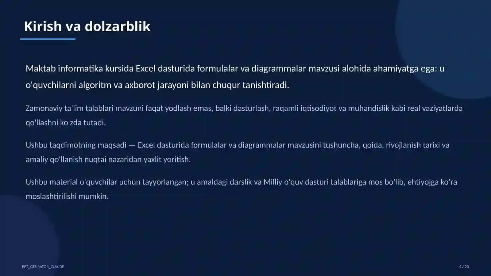 Excel dasturida formulalar va diagrammalar (7-sinf) 4