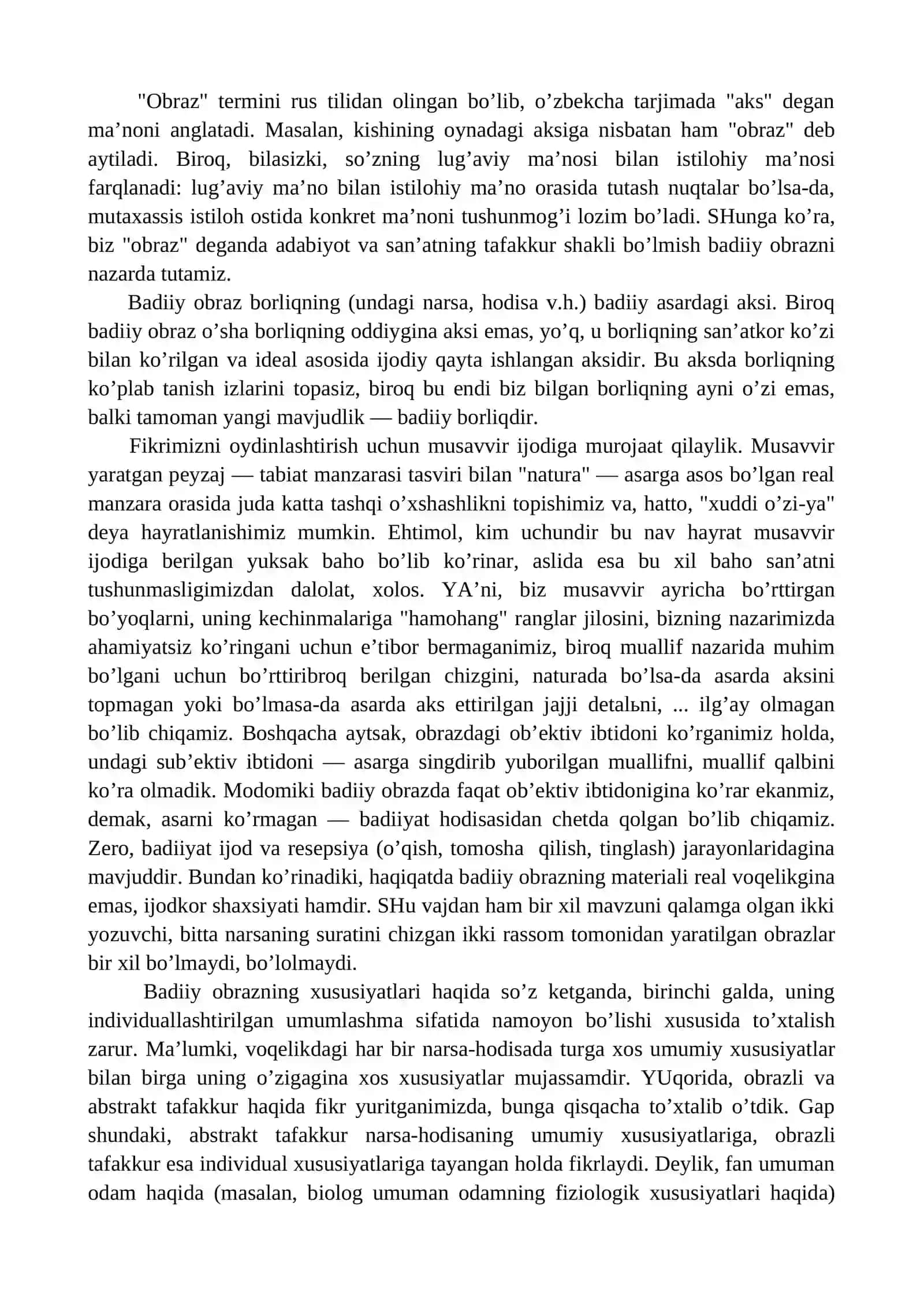 O’zbek adabiyoti kafedrasi “Adabiyotshunoslik asoslari” (Sirtqi bo’lim uchun) 4