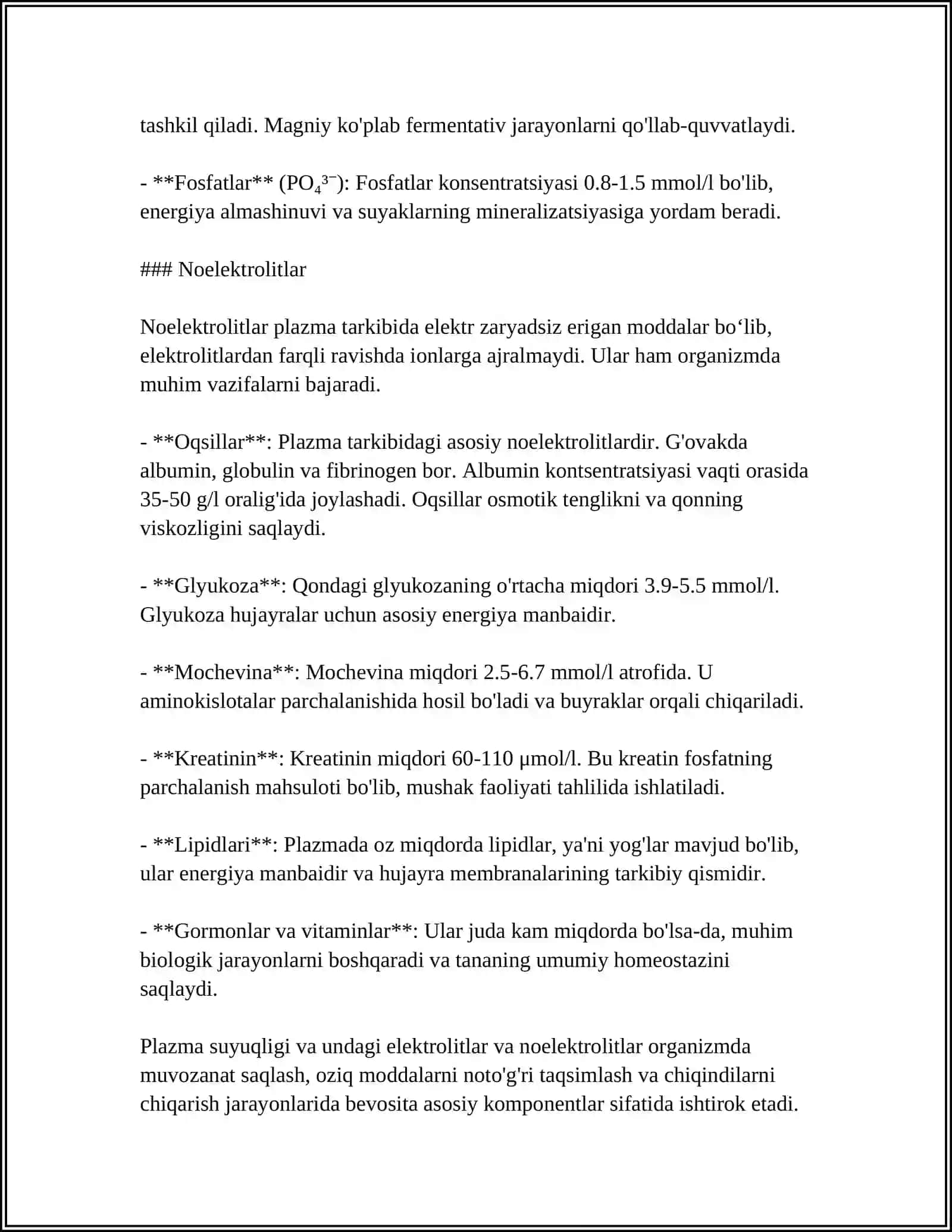 ORGANIZMNING BIOLOGIK SUYUQLIKLARI ELEKTROLIT VA NOELEKTROLITLAR ERITMALARI SIFATIDA 4