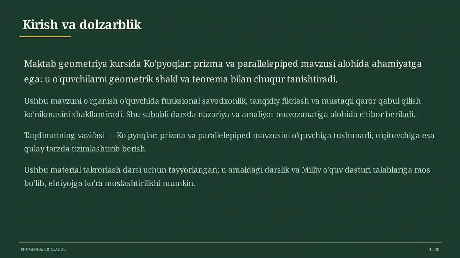 Ko'pyoqlar: prizma va parallelepiped (10-sinf) 4