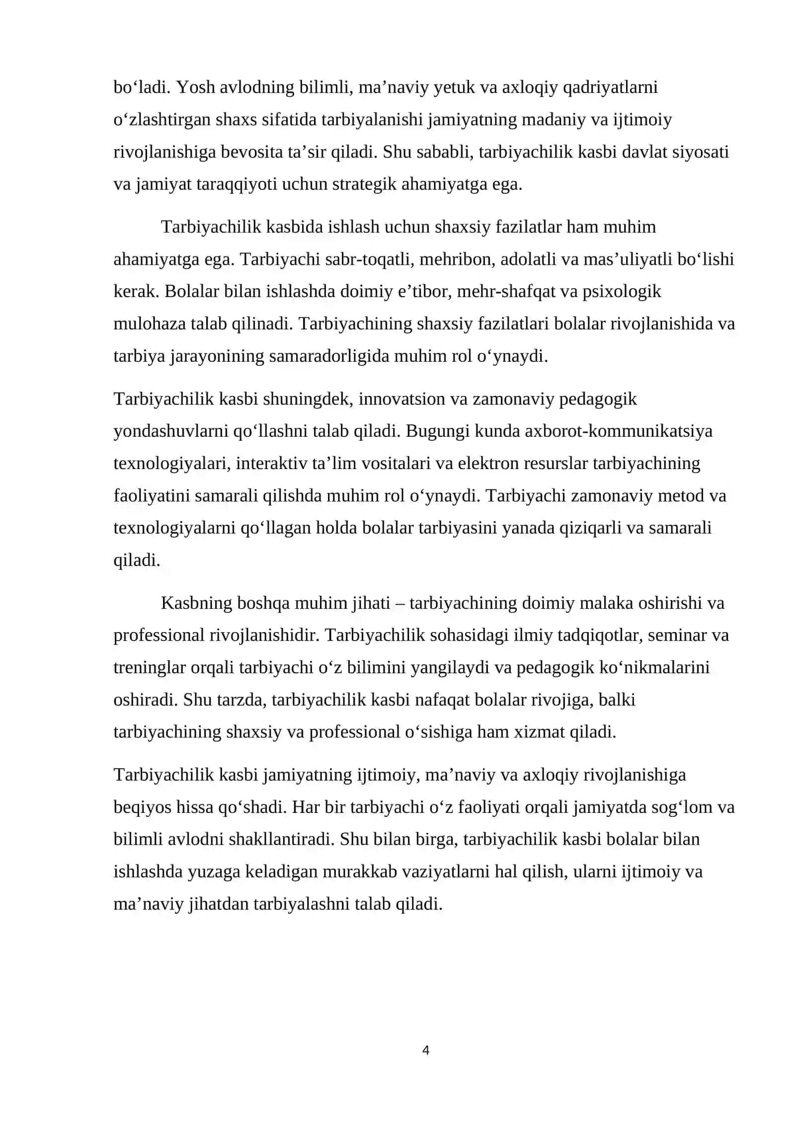 Tarbiyachi va uning jamiyatda tutgan órni 4