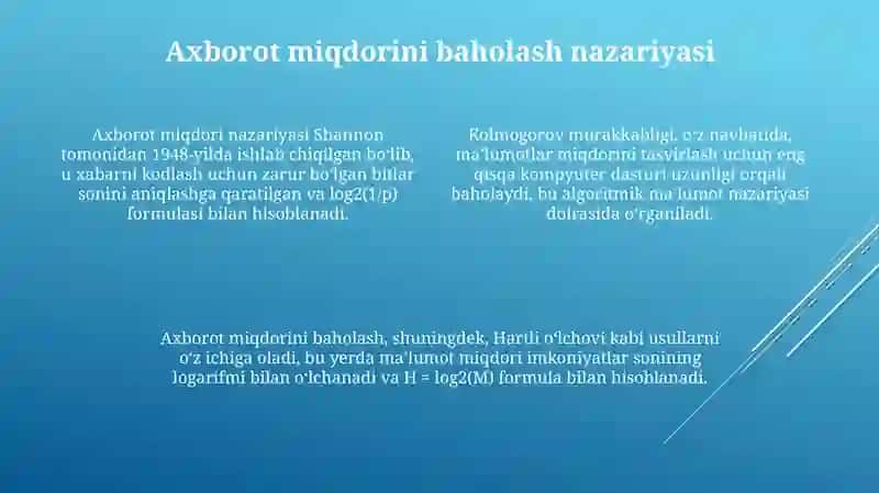 Entropiya, noaniqlik va axborot miqdorini baholash nazariyasi 4