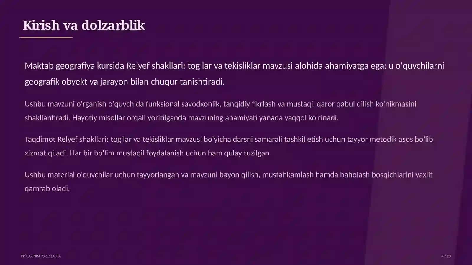 Relyef shakllari: tog'lar va tekisliklar (5-sinf) 4
