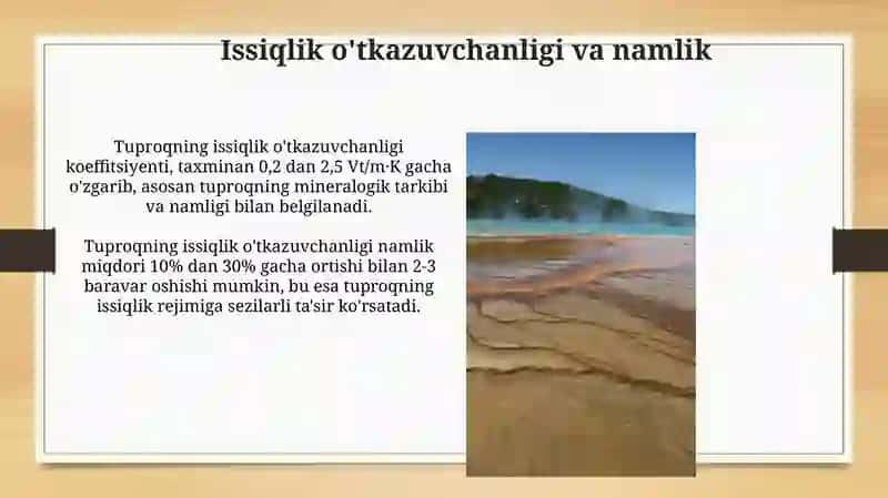 Tuproqning firik issiqkik harakteriskalari va ularning namlik sharoitlariga boğlikligi 4