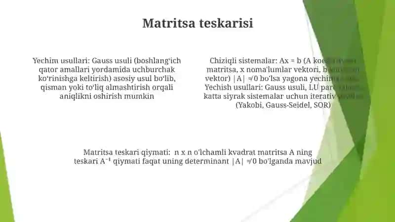 Chiziqli algebraik tenglamalar sistemasi va uni yechish usullari 4