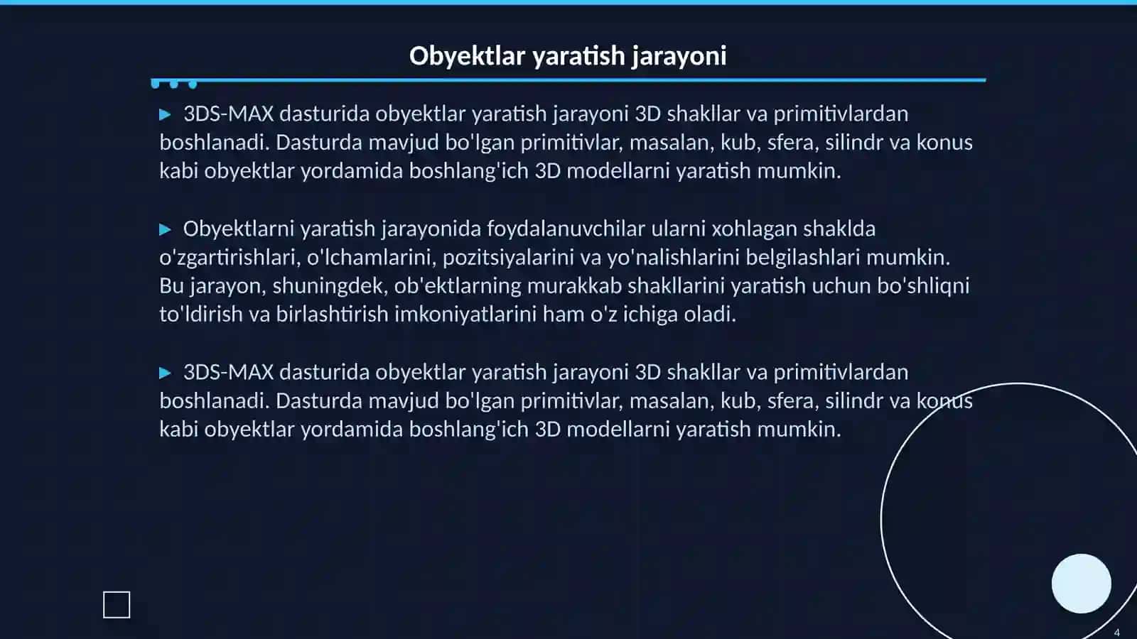 3DS-MAX dasturida obyektlar ustida bajarilgan operatsiyalar 4