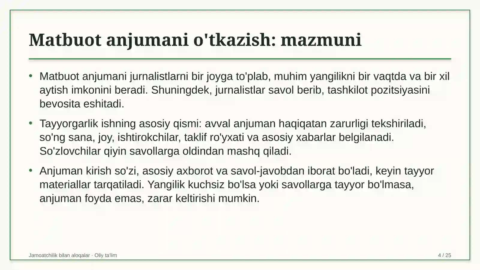 Matbuot anjumani o'tkazish: mohiyati 4