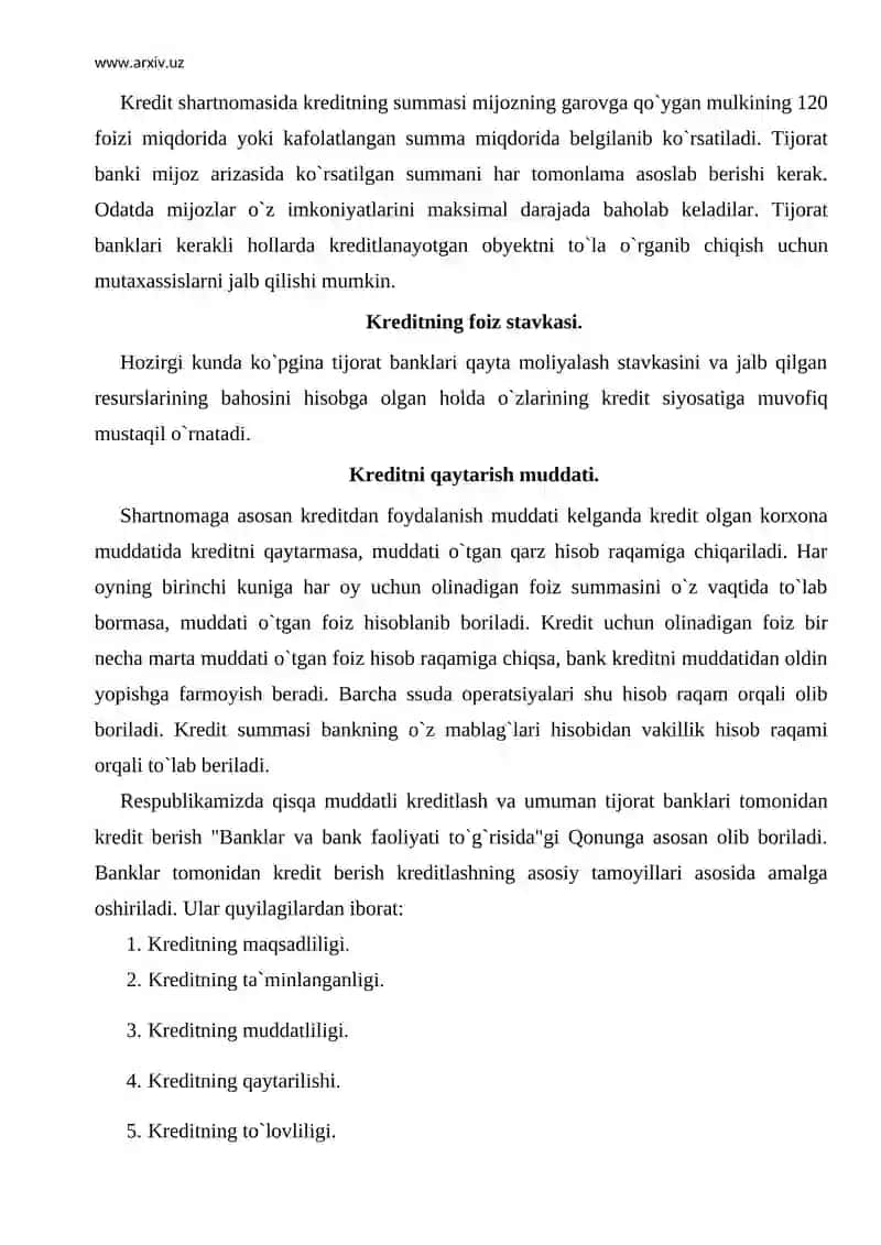 Kredit shartnomasining mazmuni va mohiyati 4