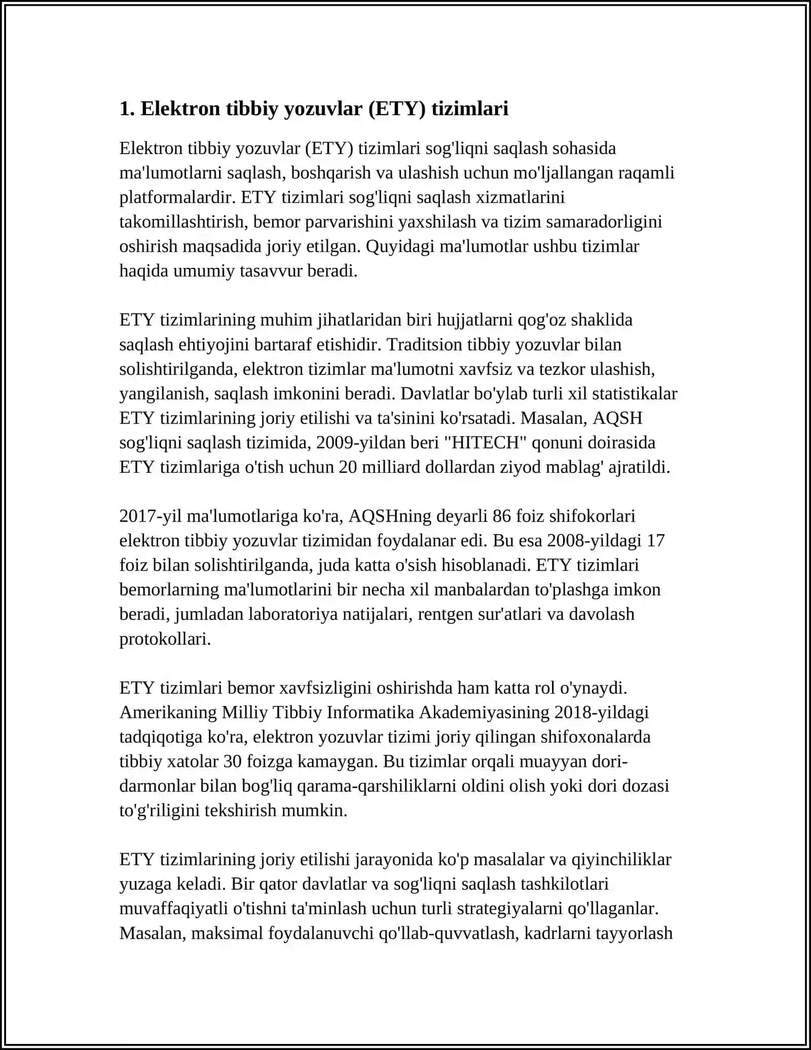 TIBBIYOTDA ISHCHI O'RINLARINI AVTOMATLASHTIRISHDA VA TIBBIY MASALALARINI YECHISHDA AXBOROT TEXNOLOGIYALARI.DASTURIY TA'MINOT 4
