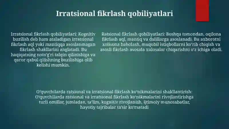 O‘Quvchilarda Ratsional Va Irratsional Fikrlash Ko'Nikmalarining Shakllanishi 4