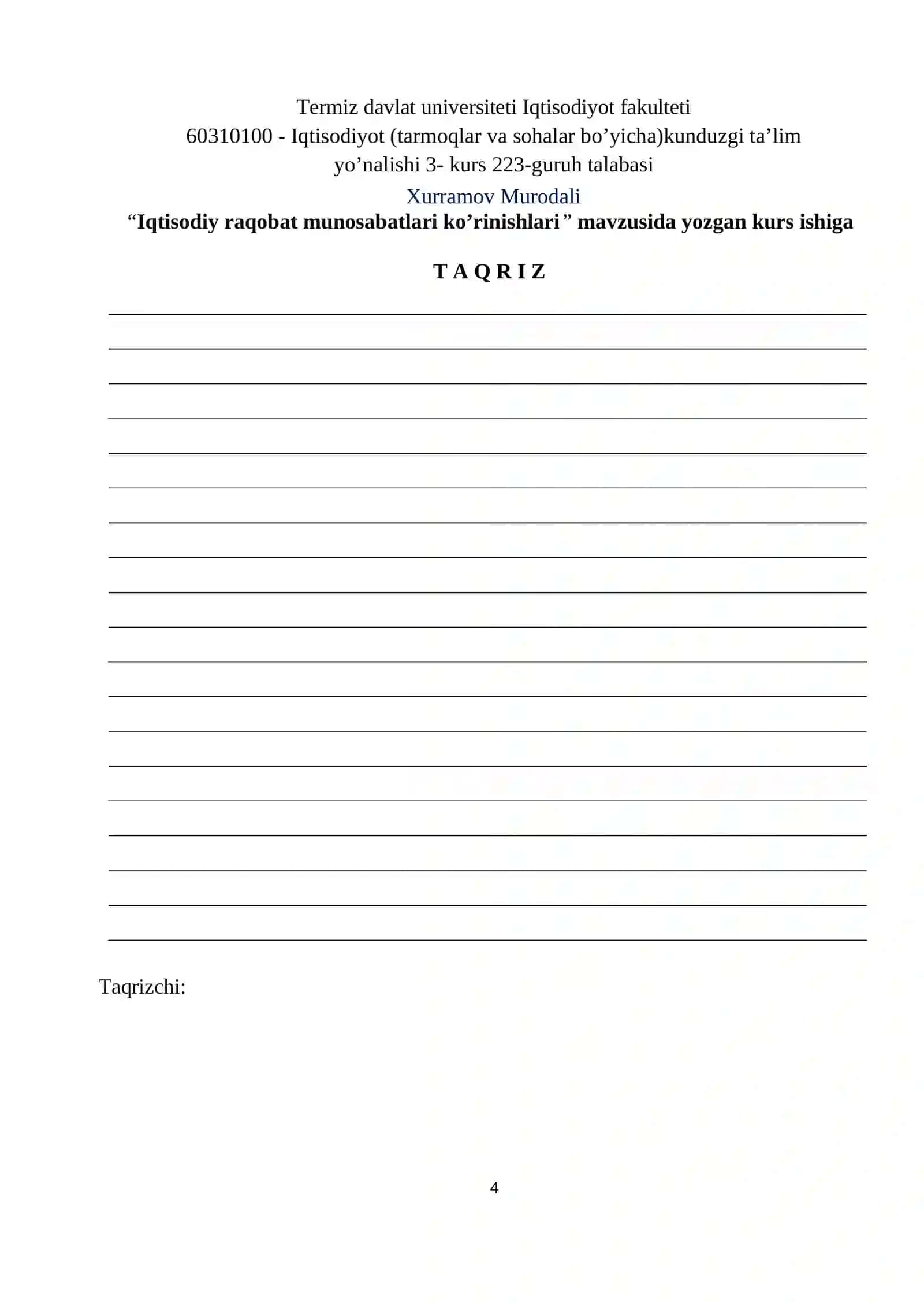Iqtisоdiy rаqоbаt munоsаbаtlаri ko’rinishlаri kurs ishi 4