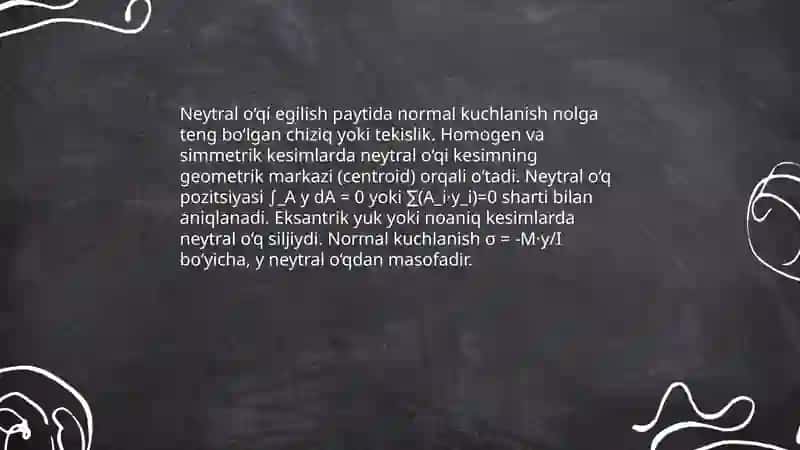 Sof egilishda normal kuchlanishni aniqlash 4