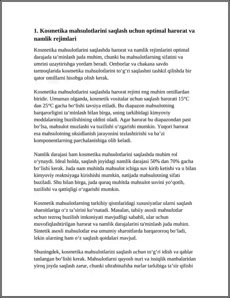 OMBORLAR VA CHAKANA SAVDO TARMOQLARIDA LOGISTIKA VA KOSMETIKA MAHSULOTLARINI SAQLASH 4