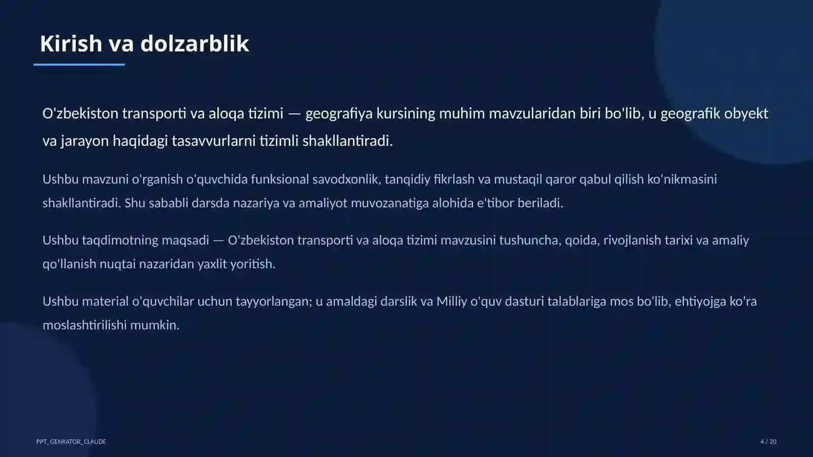 O'zbekiston transporti va aloqa tizimi (9-sinf) 4