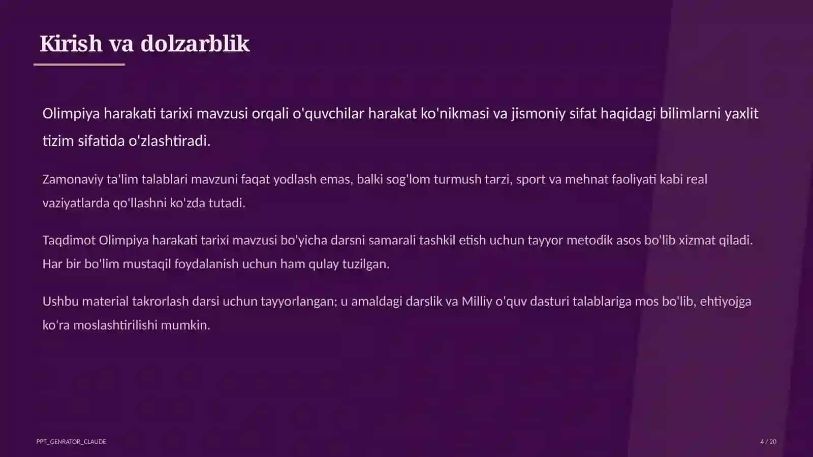 Jismoniy tarbiya (1–11) — takrorlash darsi uchun 4