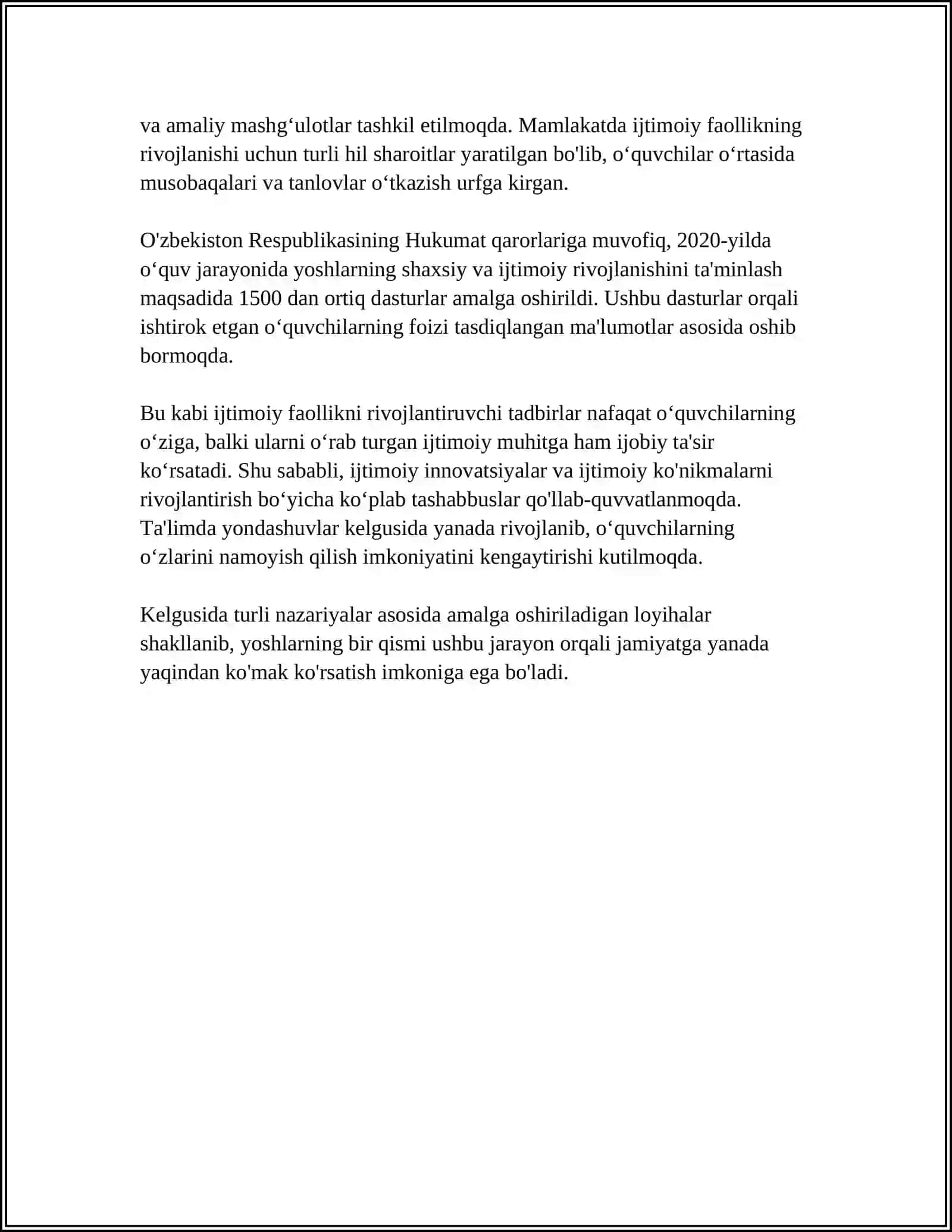 MUSTAQIL ISH Mavzu: OʻQUVCHILARNI IJTIMOIY HAYOTGA TARBIYALASH 4