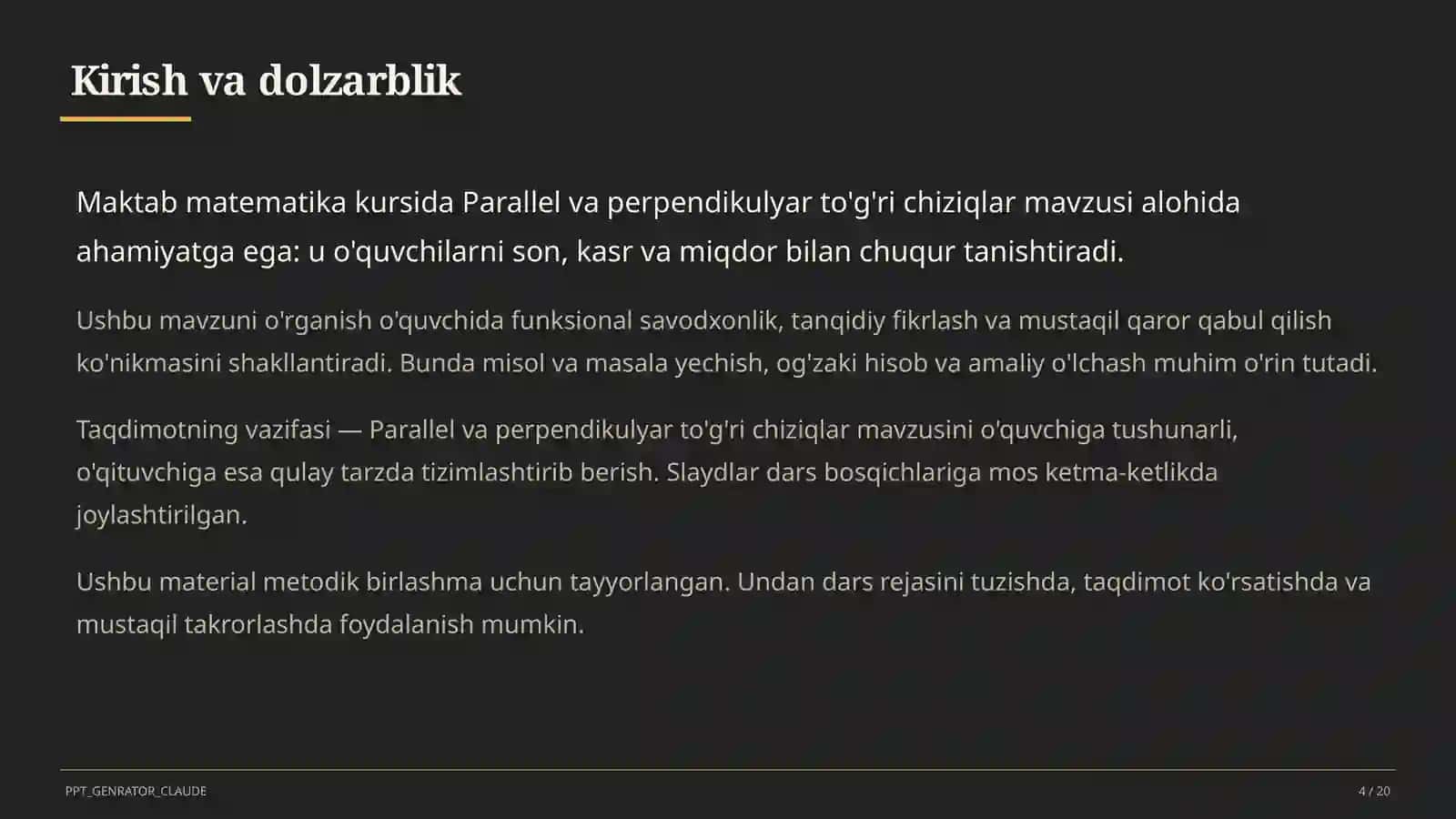 Parallel va perpendikulyar to'g'ri chiziqlar (6-sinf) 4