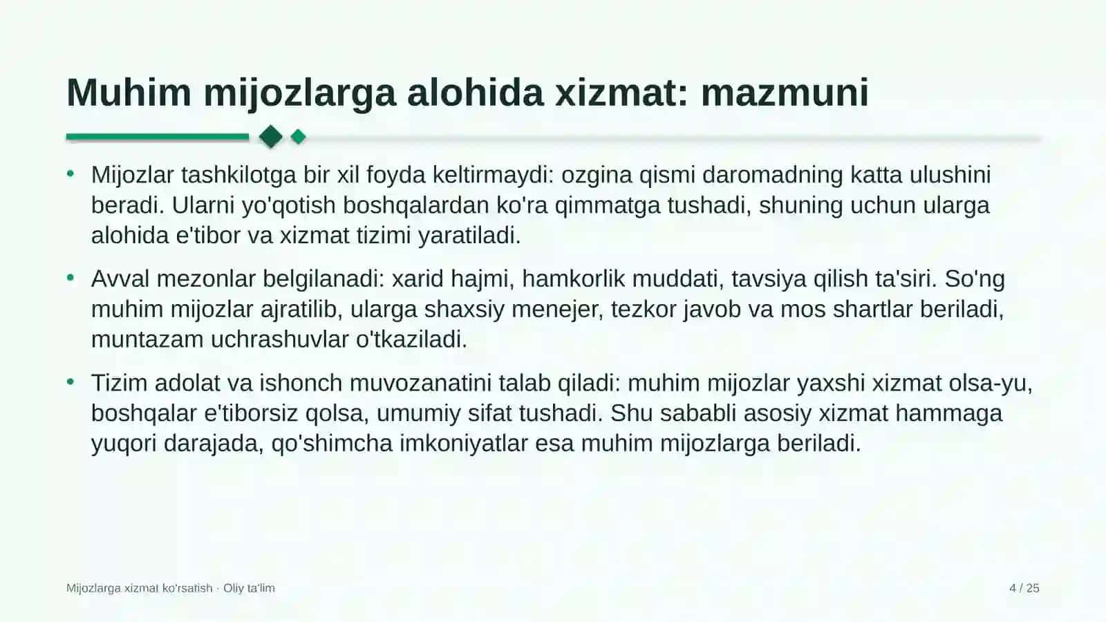 Kollektor-drenaj tizimlarida muhim mijozlarga alohida xizmat ko'rsatish 4