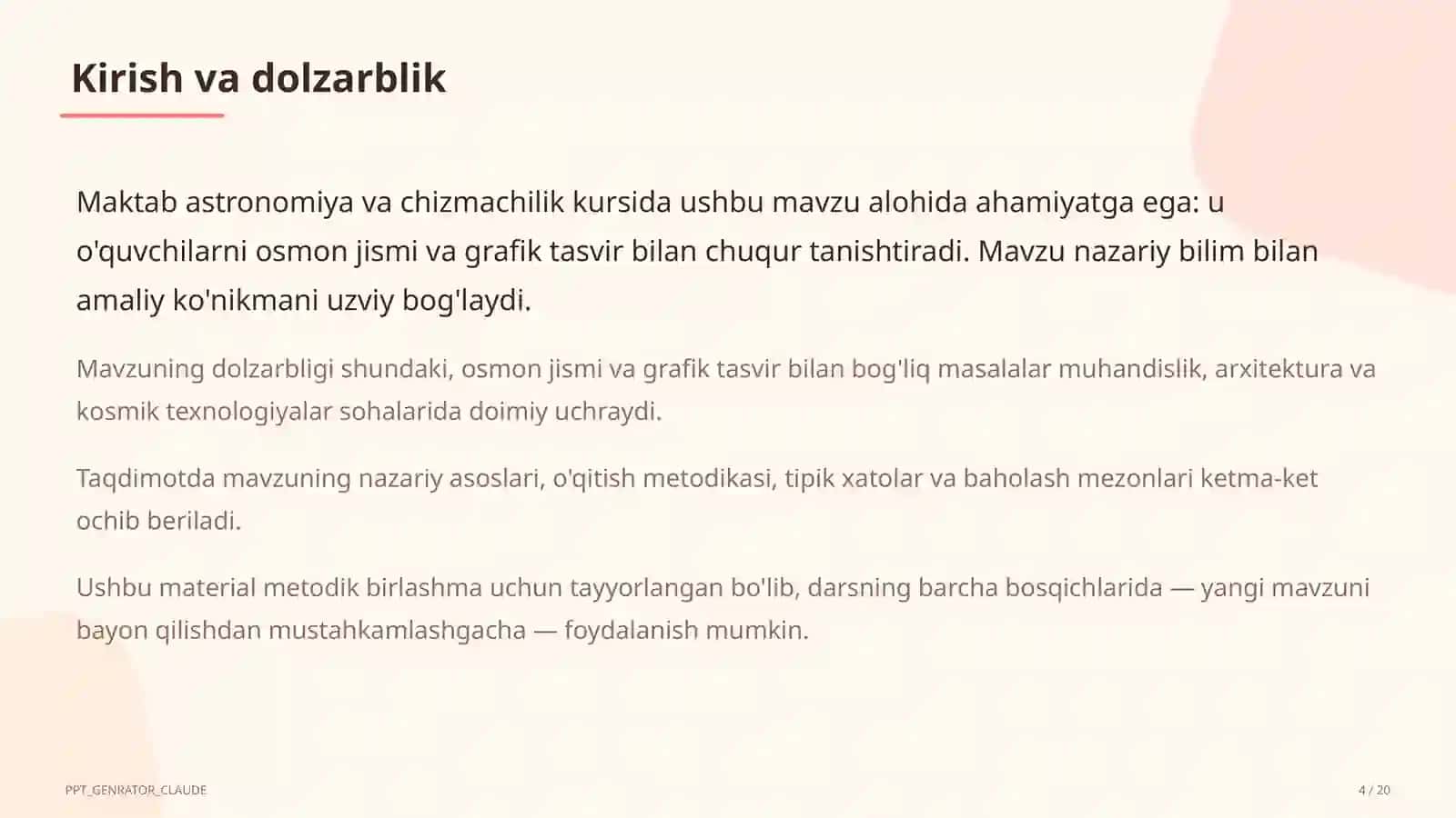 Chizmachilik asoslari: chizma asboblari va formatlar (8-sinf) 4