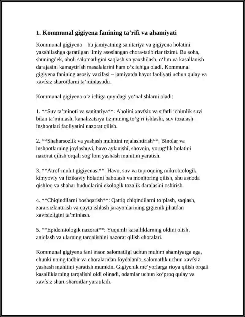 Kommunal Gigiyena Fanini O’rganishda Shifokorning Vazifalari 4