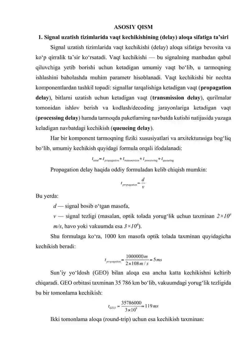 Signal uzatish tizimlarida vaqt kechikishining (delay) aloqa sifatiga ta’siri 4