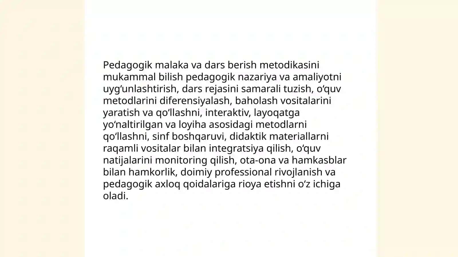 Zamonaviy tarbiya fani o'qituvchisiga qo'yiladigan talablar 4