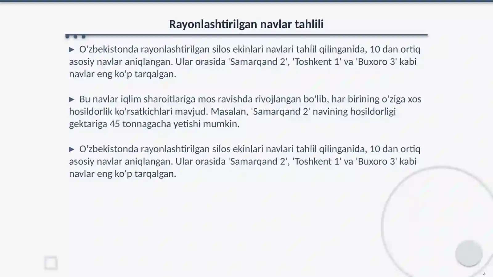 Rayonlashtirilgan silos ekinlari navlari tasnifi 4