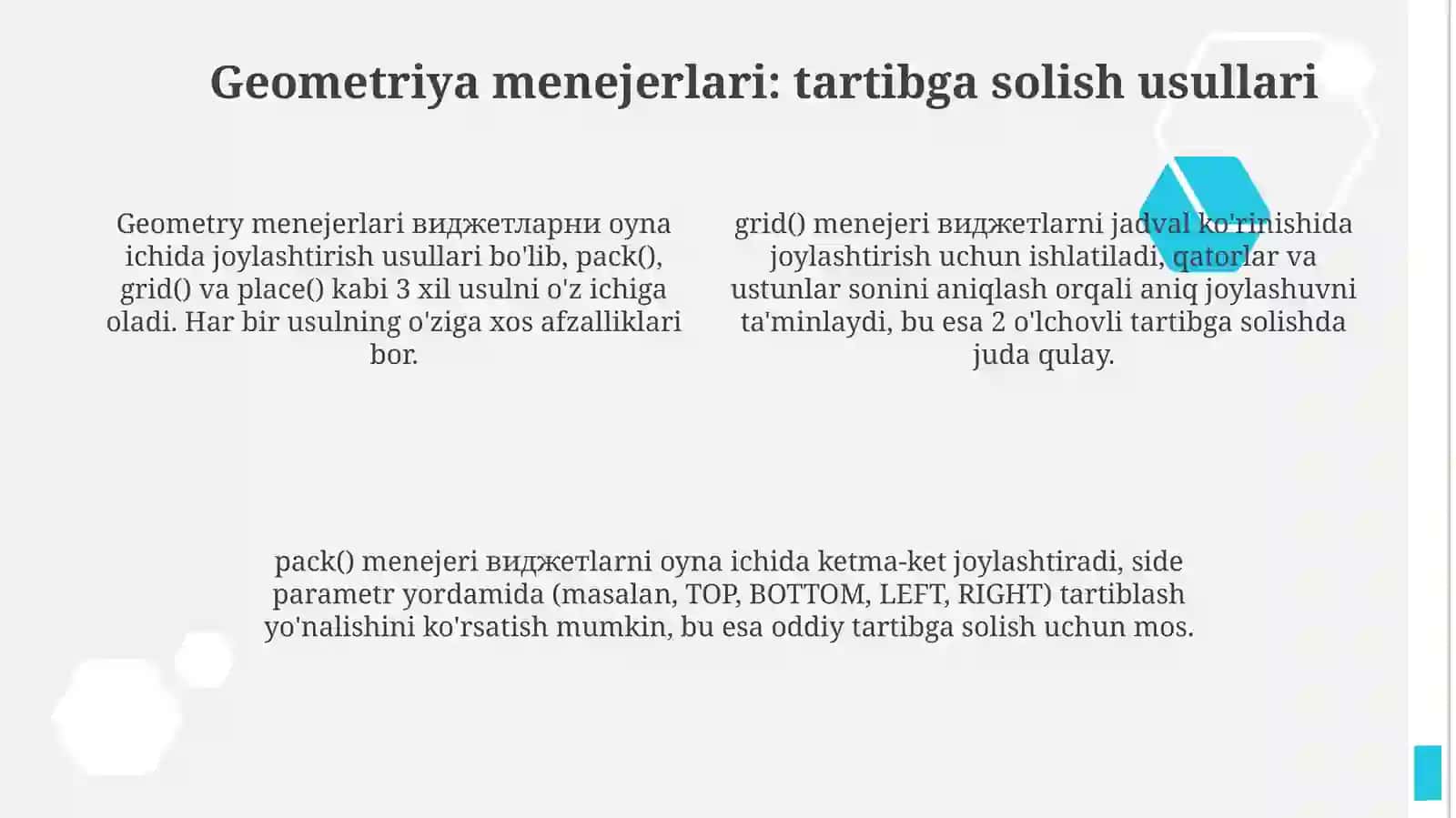 Tkinter kutubxonasi Oyna ilovalarini ishlab chiqish asoslari 4