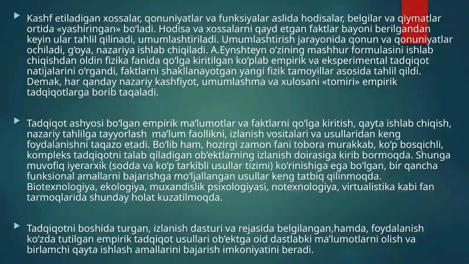 ILMIY TADQIQOTNING EMPIRIK USULLARI VA NAZARIY DARAJASI 4