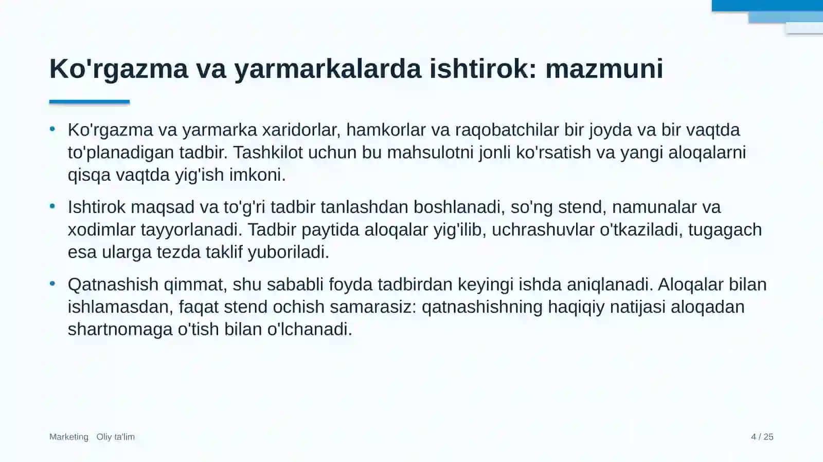 paxta tozalash zavodlarida ko'rgazma va yarmarkalarda ishtirok etish 4121 4