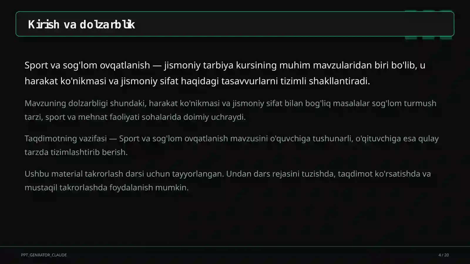 Sport va sog'lom ovqatlanish (8-sinf) 4