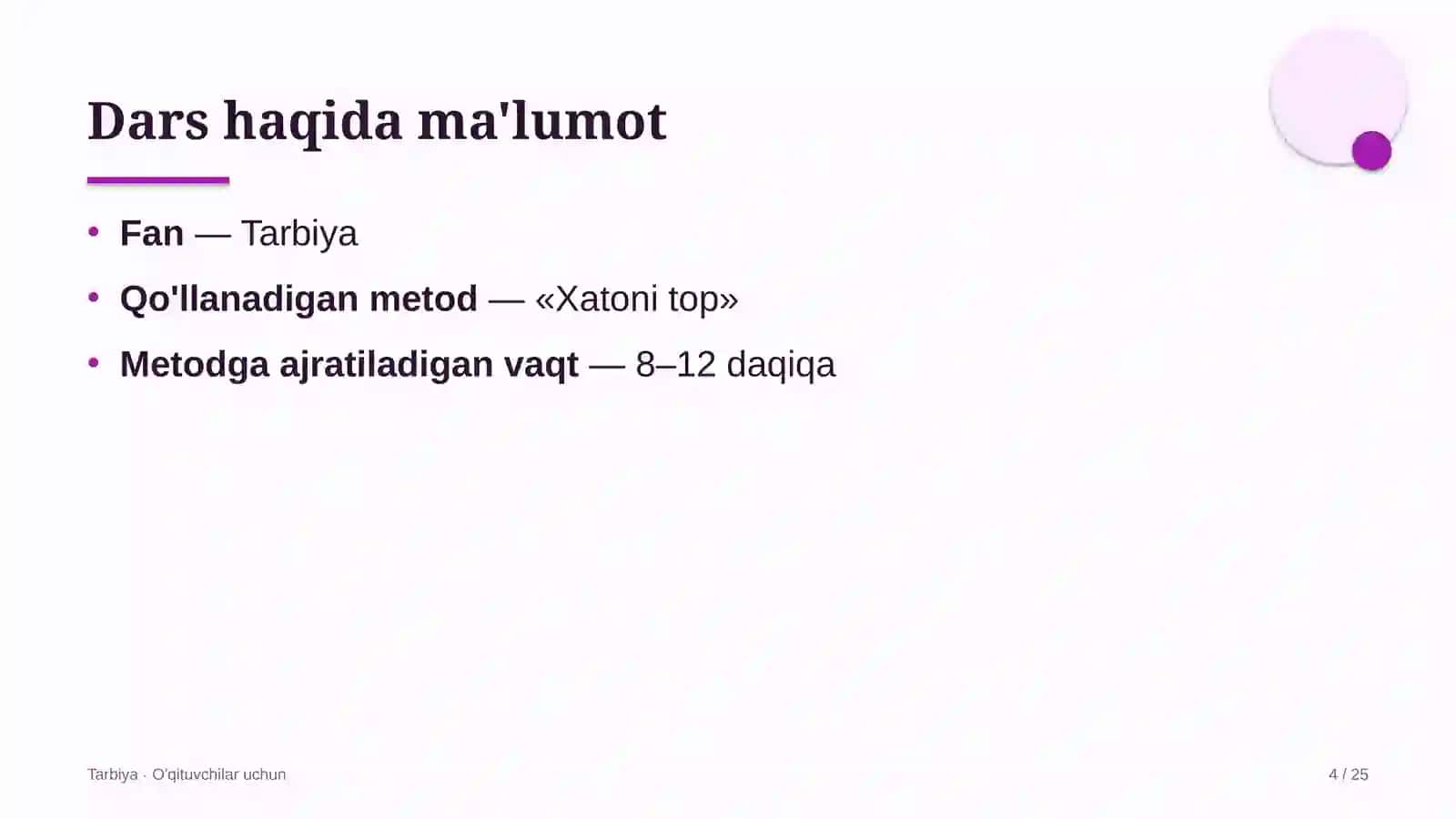 tarbiya darslarida xatoni top metodidan foydalanish 1491 4