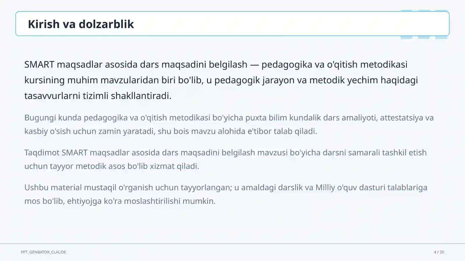 Pedagogika va o'qitish metodikasi 4