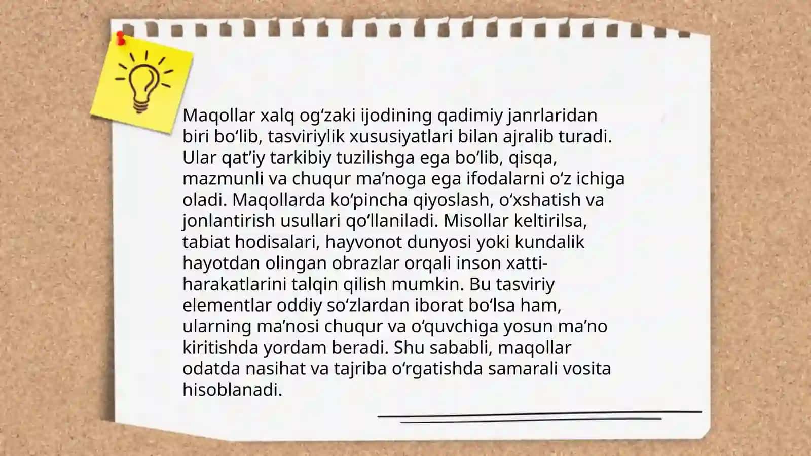 Ibora, maqol, matal, hikmatli soʻzlar va evfemizmlarning uslubiy xususiyatlari 4