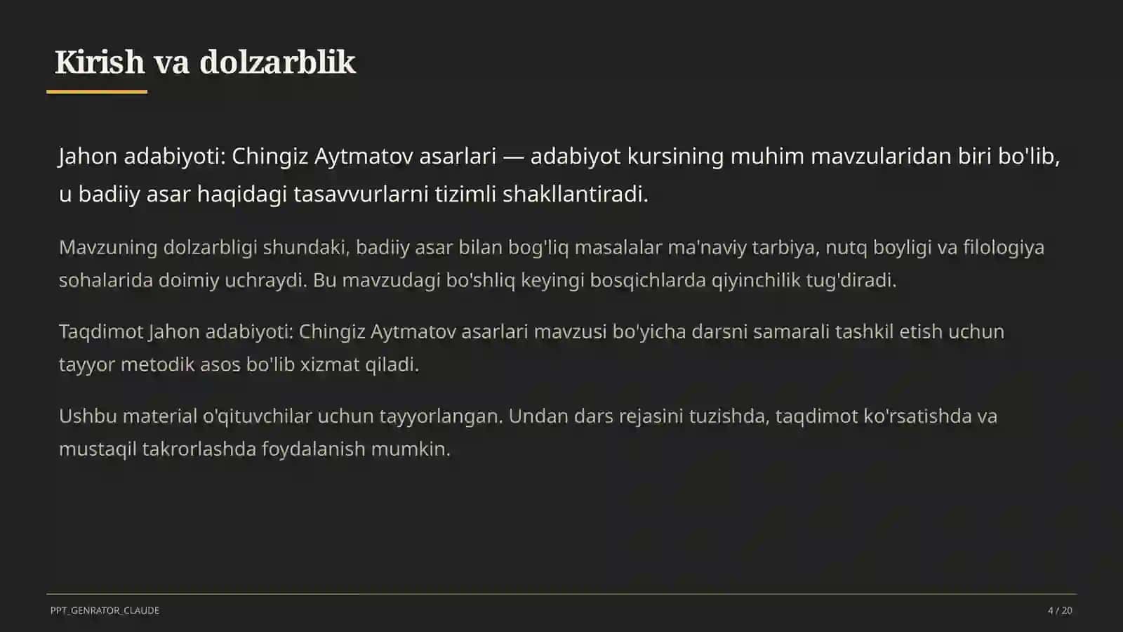 Jahon adabiyoti: Chingiz Aytmatov asarlari (11-sinf) 4